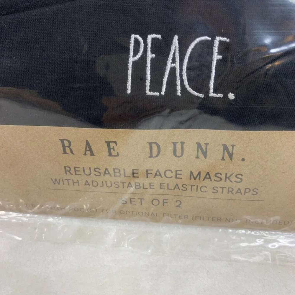 Rae Dunn Face Masks Black SET OF‎ 2 Cotton Reusable NEW 